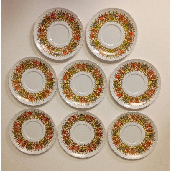Set of 8 Vintage ONEIDA DELUXE 2120 Melamine? Saucers Mid Century Retro Kitchen - Picture 1 of 6